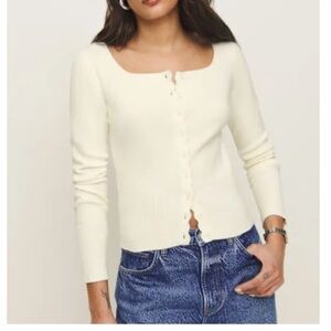 Reformation Aura Cotton Cardigan Ivory - Size S